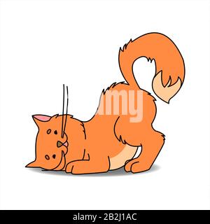 Cute Cat. Red Cat Is Looking For A Mouse, Hunting Mice. The Cat Listens To The Rustling Of Mice Under The Floor. Vector Illustration Isolated On A Whi Stock Vector