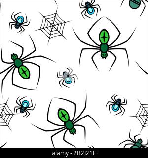 Vector Seamless Pattern Of Spiders And Cobwebs. Pattern For Halloween, Decoration, Wrapping Paper, Greeting Card, Fabric, Textile, Background. Stock Vector