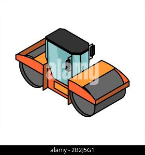 vector isometric road roller; 3D road equipment Stock Vector