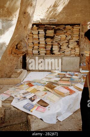 Travel Photography - Islamic street library shop in the Al Azhar area of Islamic Cairo district in Cairo in Egypt in North Africa Middle East Stock Photo