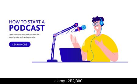 How to start podcast landing page design Stock Vector