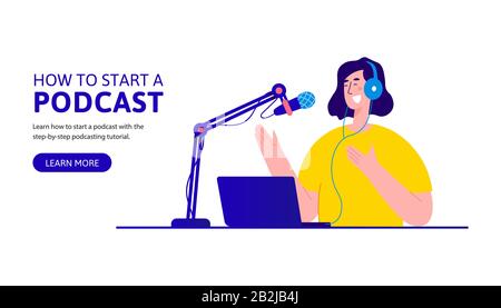 How to start podcast landing page design Stock Vector