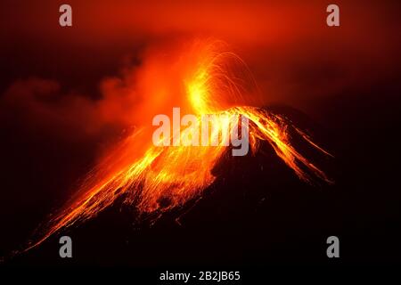 Tungurahua Volcano Exploding In The Night Of 30 11 2011 Ecuador Shot With Canon Eos 5D Mark Ii Converted From Raw Small Amount Of Noise Visible At Ful Stock Photo