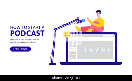 How to start podcast landing page design Stock Vector