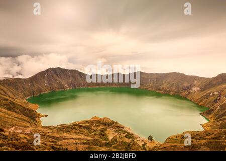 Quilotoa Lagoon In Ecuador Highlands Of Andes Formed On An Ancient Volcano Crater Stock Photo