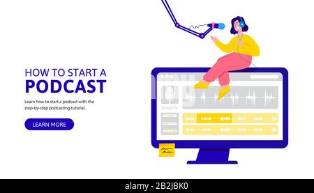 How to start podcast landing page design Stock Vector