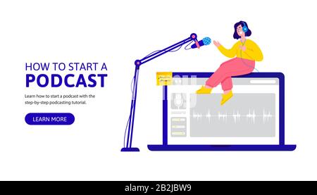 How to start podcast landing page design Stock Vector