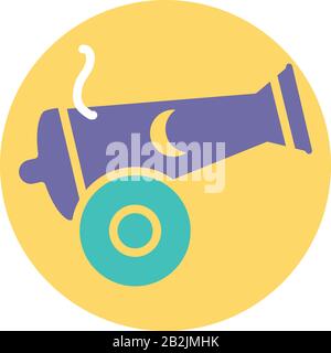 canon with moon icon over white background, block style, vector illustration Stock Vector