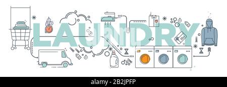 Hand drawn doodle Laundry set Vector illustration washing icons isolated on the white background. Laundry concept elements. Branding technology concep Stock Photo