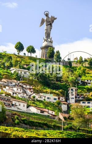 Monument Of La Virgin De Panecillo Located In Quito Hills Ecuador Stock Photo
