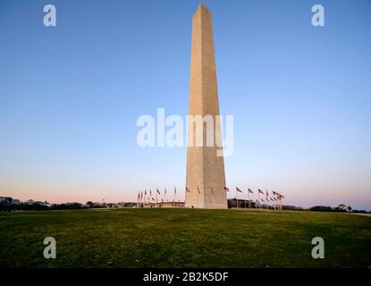 Washington Monument flags circle in DC United States USA Stock Photo