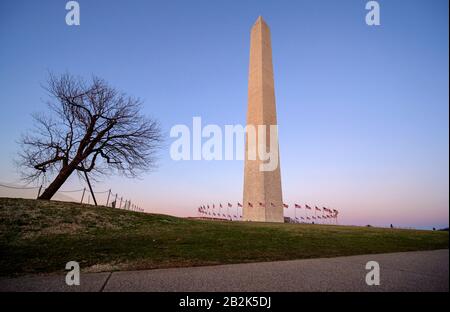 Washington Monument flags circle in DC United States USA Stock Photo