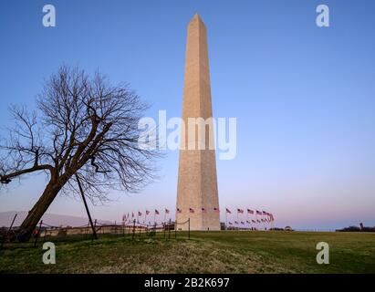 Washington Monument flags circle in DC United States USA. Stock Photo