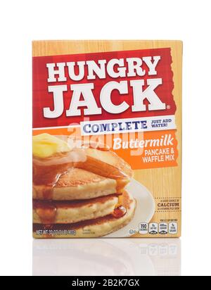 IRVINE, CALIFORNIA - MAY 20, 2019: A 32 ounce package of Hungry Jack Buttermilk Pancake and Waffle Mix. Stock Photo