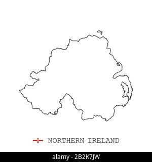 Northern Ireland map line, linear thin vector. Northern Ireland simple map and flag. Stock Vector