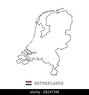 Netherlands, Holland map line, linear thin vector. Netherlands, Holland simple map and flag. Stock Vector