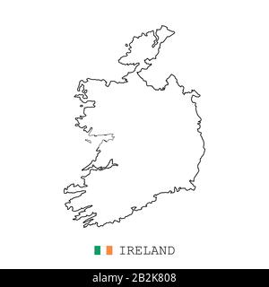 Ireland map line, linear thin vector. Ireland simple map and flag. Stock Vector