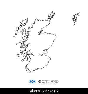 Scotland map line, linear thin vector. Scotland simple map and flag. Stock Vector