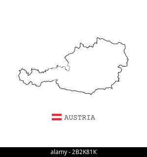 Austria map line, linear thin vector. Austria simple map and flag. Stock Vector