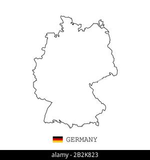 Germany map line, linear thin vector. Germany simple map and flag. Stock Vector