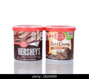 IRVINE, CA - January 05, 2014: Betty Crocker Rich and Creamy Chocolate Frosting and Hersheys Milk Chocolate. Betty Crocker is a brand name and tradema Stock Photo