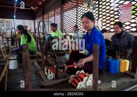 Siem Reap, Cambodia, Asia: reeling of silk threads in the workshops of the Artisan Angkor project Stock Photo