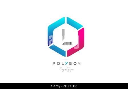 A polygon pink blue icon alphabet letter logo design for business and ...