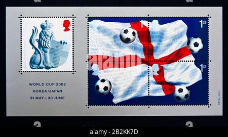 Postage stamps. Miniature sheet.  Great Britain. Queen Elizabeth II. World Cup Football Championship, Japan and Korea. 1st. 2002. Stock Photo