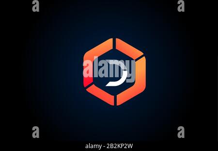 orange white polygon D letter alphabet logo design icon in black and orange for company and business. Suitable for catchy logotype Stock Vector