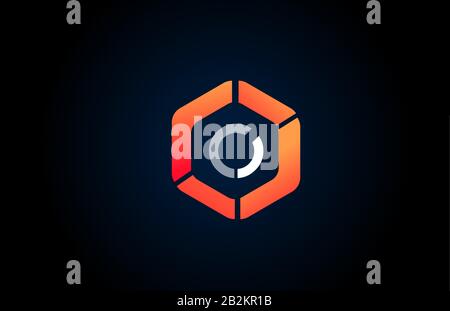 orange white polygon O letter alphabet logo design icon in black and orange for company and business. Suitable for catchy logotype Stock Vector