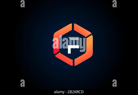 orange white polygon F letter alphabet logo design icon in black and orange for company and business. Suitable for catchy logotype Stock Vector