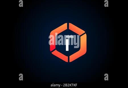 orange white polygon T letter alphabet logo design icon in black and orange for company and business. Suitable for catchy logotype Stock Vector