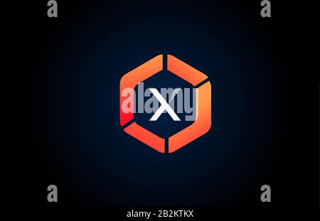 orange white polygon X letter alphabet logo design icon in black and orange for company and business. Suitable for catchy logotype Stock Vector