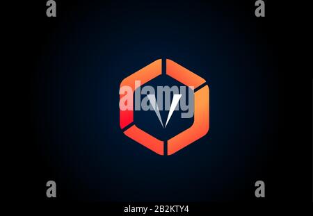 orange white polygon V letter alphabet logo design icon in black and orange for company and business. Suitable for catchy logotype Stock Vector