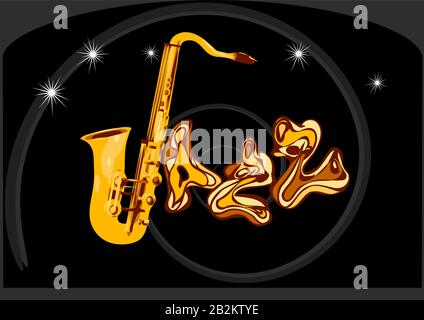 jazz abstract  inscription on black background with stars Stock Vector