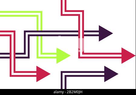 Direction concept with colorful arrows. Abstract arrows in minimal flat design. Template or long banner. Vector illustration isolated on white backgro Stock Vector