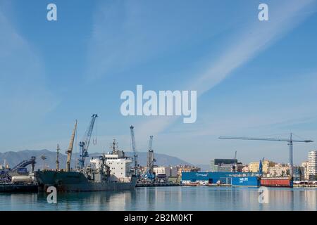 Ships in the Port of Målaga. Stock Photo