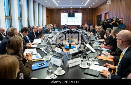 Berlin, Germany. 03rd Mar, 2020. The members of the joint crisis team of the Federal Ministry of the Interior, Homeland and Construction and the Federal Ministry of Health meet for their second meeting in the Federal Ministry of the Interior, Homeland and Construction. One topic will be the procurement and stockpiling of protective equipment such as breathing masks and special suits. They are currently in short supply worldwide due to the strong spread of the virus. Credit: Bernd von Jutrczenka/dpa/Alamy Live News Stock Photo