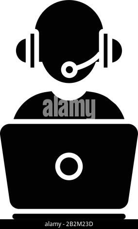 Manager work black icon, concept illustration, vector flat symbol, glyph sign. Stock Vector