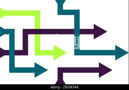 Direction concept with colorful arrows. Abstract arrows in minimal flat design. Template or long banner. Vector illustration isolated on white backgro Stock Vector