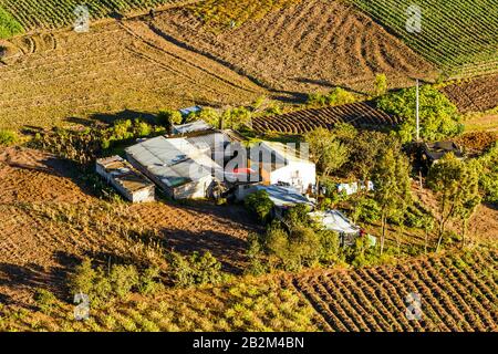 Small Farm In Ecuadorian Andes Aerial View Stock Photo