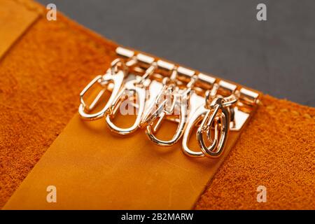 front view of brown leather wallet isolated on white background Stock Photo