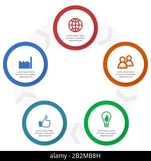 Infographic circular vector template with 5 options, web presentation in eps 10 Stock Vector