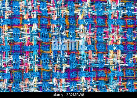Blue checked scarf. Background. Close up Huggy style Stock Photo