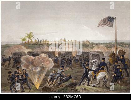 Battle of Veracruz (Siege of Vera Cruz), March 9–29th, 1847, during the Mexican-American War (1846-1848), print circa 1866 Stock Photo