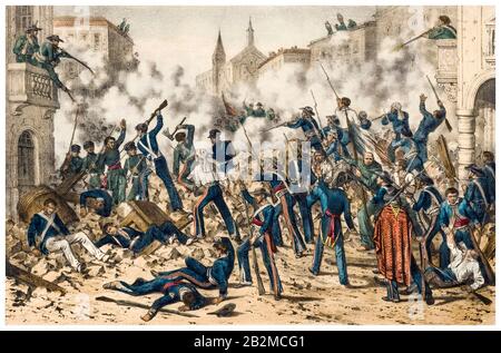 Mexican Army defense at the Battle of Monterrey, September 21–24th, 1846, during the Mexican-American War (1846-1848), print circa 1846-1848 Stock Photo