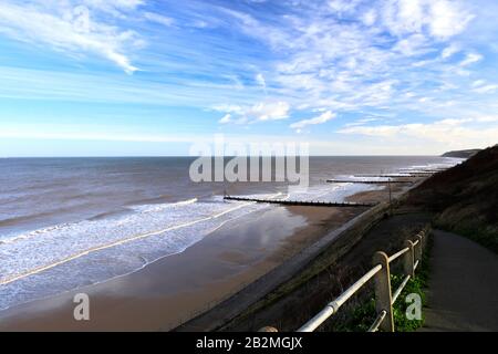 The sweeping beach at Overstrand village, North Norfolk, England, UK Stock Photo