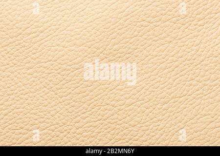 Textured beige leather closeup. Full frame, close up. MacroTexture of Genuine Leather cream color, background, surface. Stock Photo