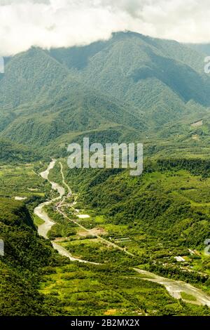 Pastaza River Canyon In Ecuadorian Andes And Cookware American Road High Altitude Full Size Chopper Shot Stock Photo