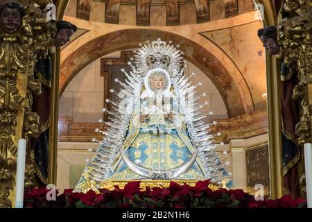 Lora del Rio, Spain. The wooden sculpture called the Virgen de Setefilla (Our Lady of Setefilla) in the shrine of the same name Stock Photo